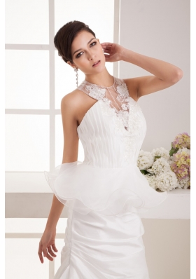 Ruched and Appliques Mermaid Bridal Dresses with Special Cool Neckline