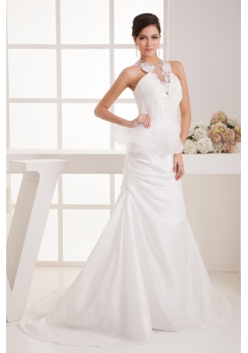 Ruched and Appliques Mermaid Bridal Dresses with Special Cool Neckline