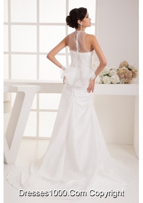 Ruched and Appliques Mermaid Bridal Dresses with Special Cool Neckline