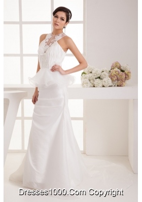 Ruched and Appliques Mermaid Bridal Dresses with Special Cool Neckline