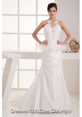 Ruched and Appliques Mermaid Bridal Dresses with Special Cool Neckline