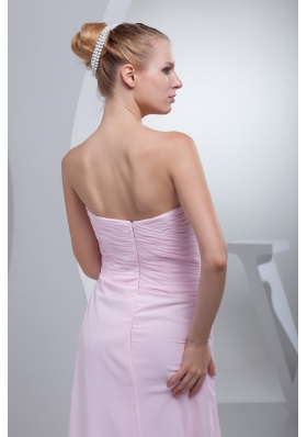 Ruched and Beaded Floor-length Chiffon Prom Gowns in Baby Pink