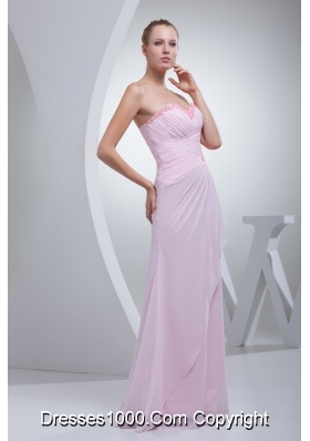 Ruched and Beaded Floor-length Chiffon Prom Gowns in Baby Pink