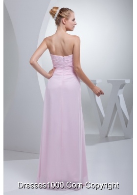 Ruched and Beaded Floor-length Chiffon Prom Gowns in Baby Pink