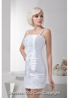 Ruched Mini-length Wedding Dresses with Spaghetti Straps and Rolling Flowers