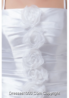 Ruched Mini-length Wedding Dresses with Spaghetti Straps and Rolling Flowers