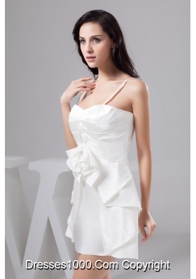 Ruched Pearl White Mini-length Wedding Dresses with Spaghetti Straps