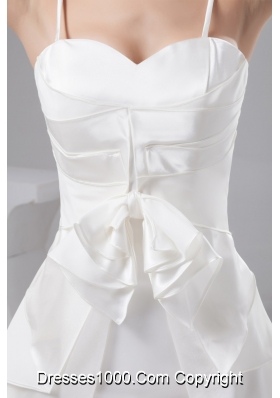 Ruched Pearl White Mini-length Wedding Dresses with Spaghetti Straps