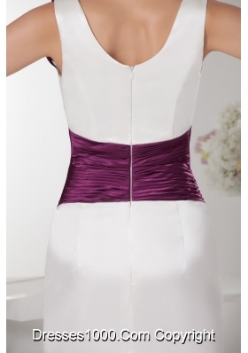 Ruches and Ruffles Accent Mini Wedding Dresses in White and Eggplant Purple