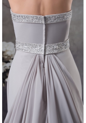 Ruffled and Beaded Grey Prom Graduation Dress with Court Train