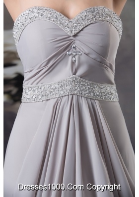 Ruffled and Beaded Grey Prom Graduation Dress with Court Train