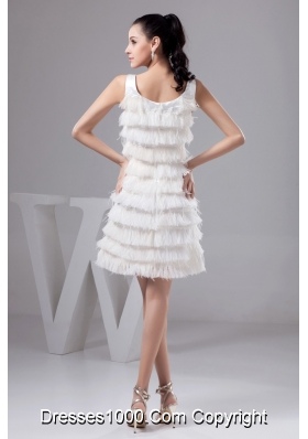 Scoop Mini-length Wedding Dresses with Beading and Feather Decoration