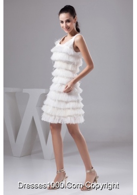 Scoop Mini-length Wedding Dresses with Beading and Feather Decoration