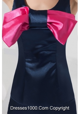 Scoop Neckline Mini-length Navy Blue Prom Dress with Bowknot