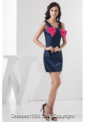 Scoop Neckline Mini-length Navy Blue Prom Dress with Bowknot