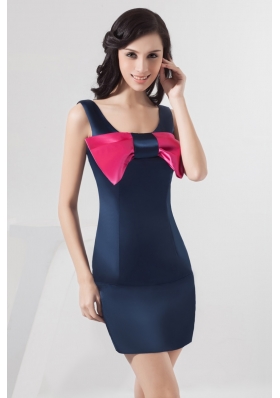 Scoop Neckline Mini-length Navy Blue Prom Dress with Bowknot