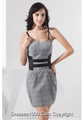 Spaghetti Straps Mini-length Plaid Prom Dress for Girls in Grey