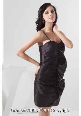 Spaghetti Straps Taffeta Ruched Prom Dress in Black Mini-length