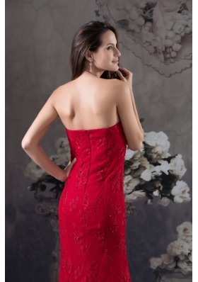 Strapless Beaded Lace Accent Floor-length Red Prom Formal Dress