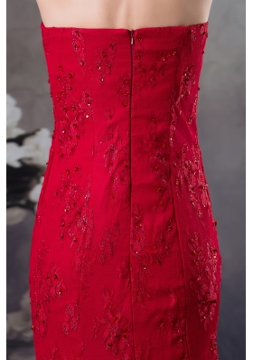 Strapless Beaded Lace Accent Floor-length Red Prom Formal Dress