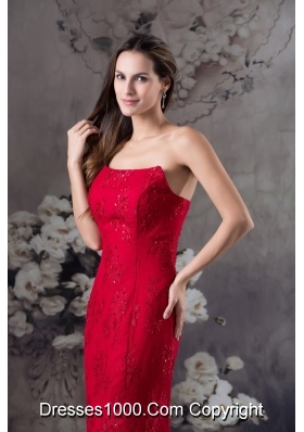 Strapless Beaded Lace Accent Floor-length Red Prom Formal Dress