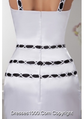 Straps Black and White Mini-length Wedding Dresses with Hand-made Flower