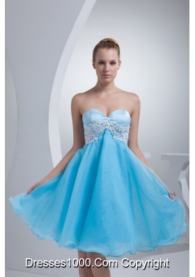 Sweetheart Appliqued Prom Homecoming Dress in Aqua Blue Organza