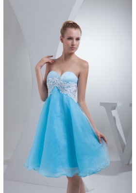 Sweetheart Appliqued Prom Homecoming Dress in Aqua Blue Organza