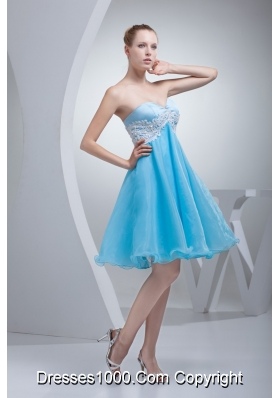 Sweetheart Appliqued Prom Homecoming Dress in Aqua Blue Organza