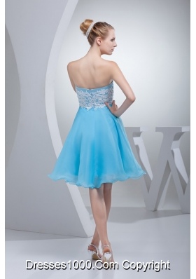 Sweetheart Appliqued Prom Homecoming Dress in Aqua Blue Organza