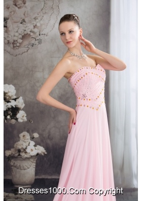 Sweetheart Court Train Pink Chiffon Prom Celebrity Dress with Beading