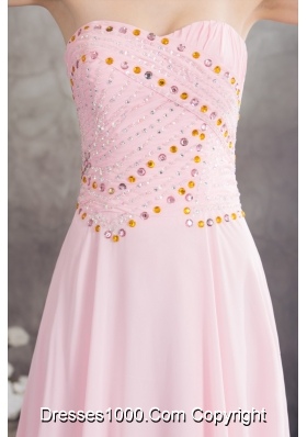 Sweetheart Court Train Pink Chiffon Prom Celebrity Dress with Beading