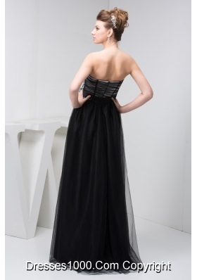 Tulle Column Sweetheart Black Prom Dress with Handmade Flower