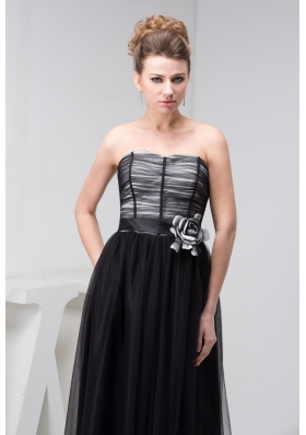 Tulle Column Sweetheart Black Prom Dress with Handmade Flower