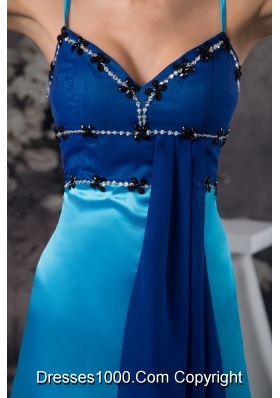 Two-toned Blue Floor-length Column Prom Dress with Beading