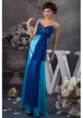 Two-toned Blue Floor-length Column Prom Dress with Beading