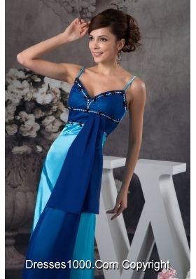 Two-toned Blue Floor-length Column Prom Dress with Beading