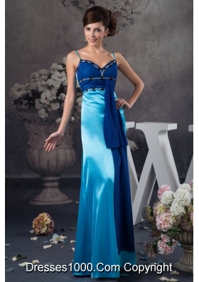Two-toned Blue Floor-length Column Prom Dress with Beading