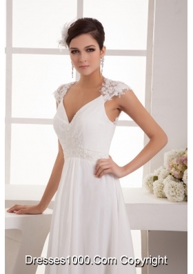 Beading and Appliques Accent Floor-length Chiffon Wedding Dresses