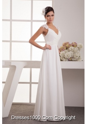 Beading and Appliques Accent Floor-length Chiffon Wedding Dresses