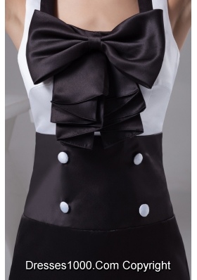 Beautiful Square Black and White Prom Dress with Button and Bowknot