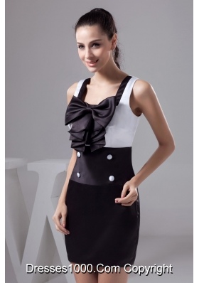 Beautiful Square Black and White Prom Dress with Button and Bowknot