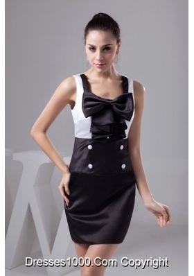 Beautiful Square Black and White Prom Dress with Button and Bowknot