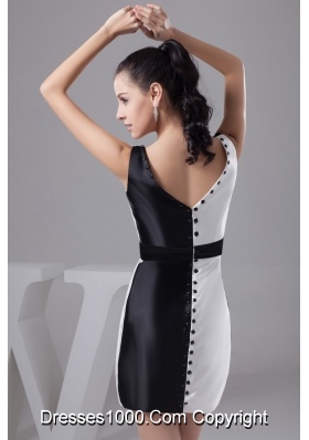 Beautiful V-neck Black and White Prom Dress with Wide Sash and Beading