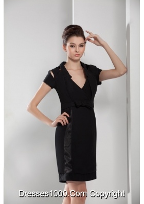 Black V-neck Short Sleeves Sashes Short Prom Dresses