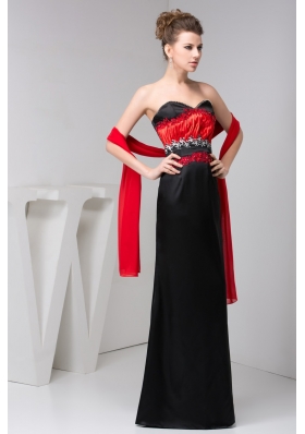 Classic Sweetheart Red and Black Floor-length Prom Dresses