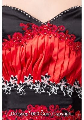 Classic Sweetheart Red and Black Floor-length Prom Dresses