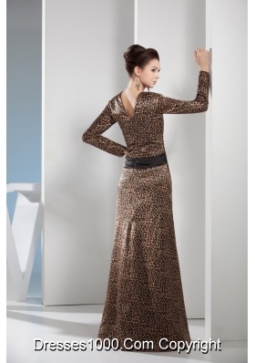 Fashion V-neck Long Sleeves Leopard Prom Dress