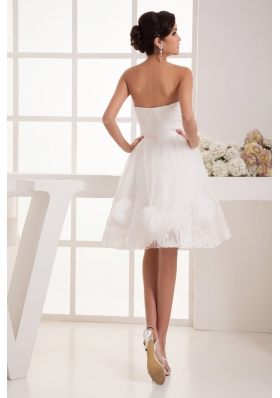 Flowers Beaing and AppliquesStrapless Princess Wedding Dress with Lace Edge