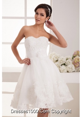 Flowers Beaing and AppliquesStrapless Princess Wedding Dress with Lace Edge